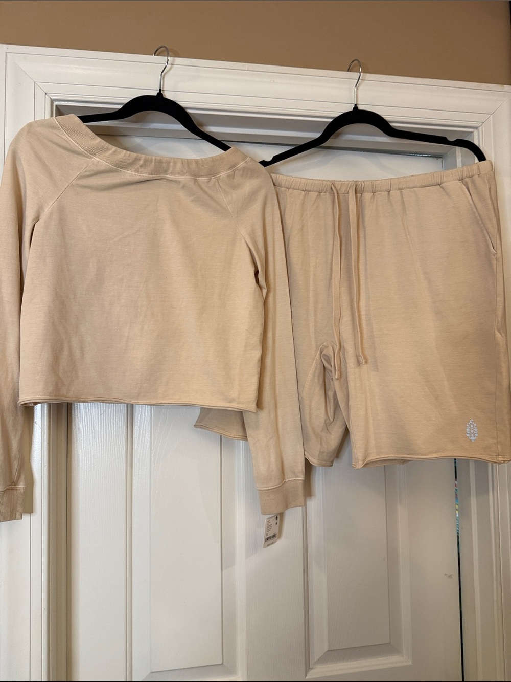 Free People Cozy Beige - Long Sleeve Top & Drawstring Shorts